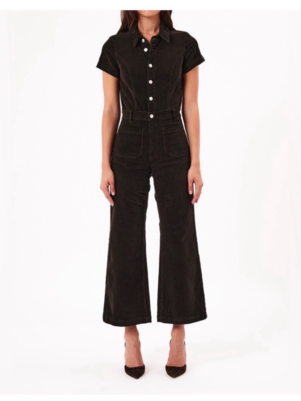 ROLLA'S Black Short-Sleeve Button Front Jumpsuit